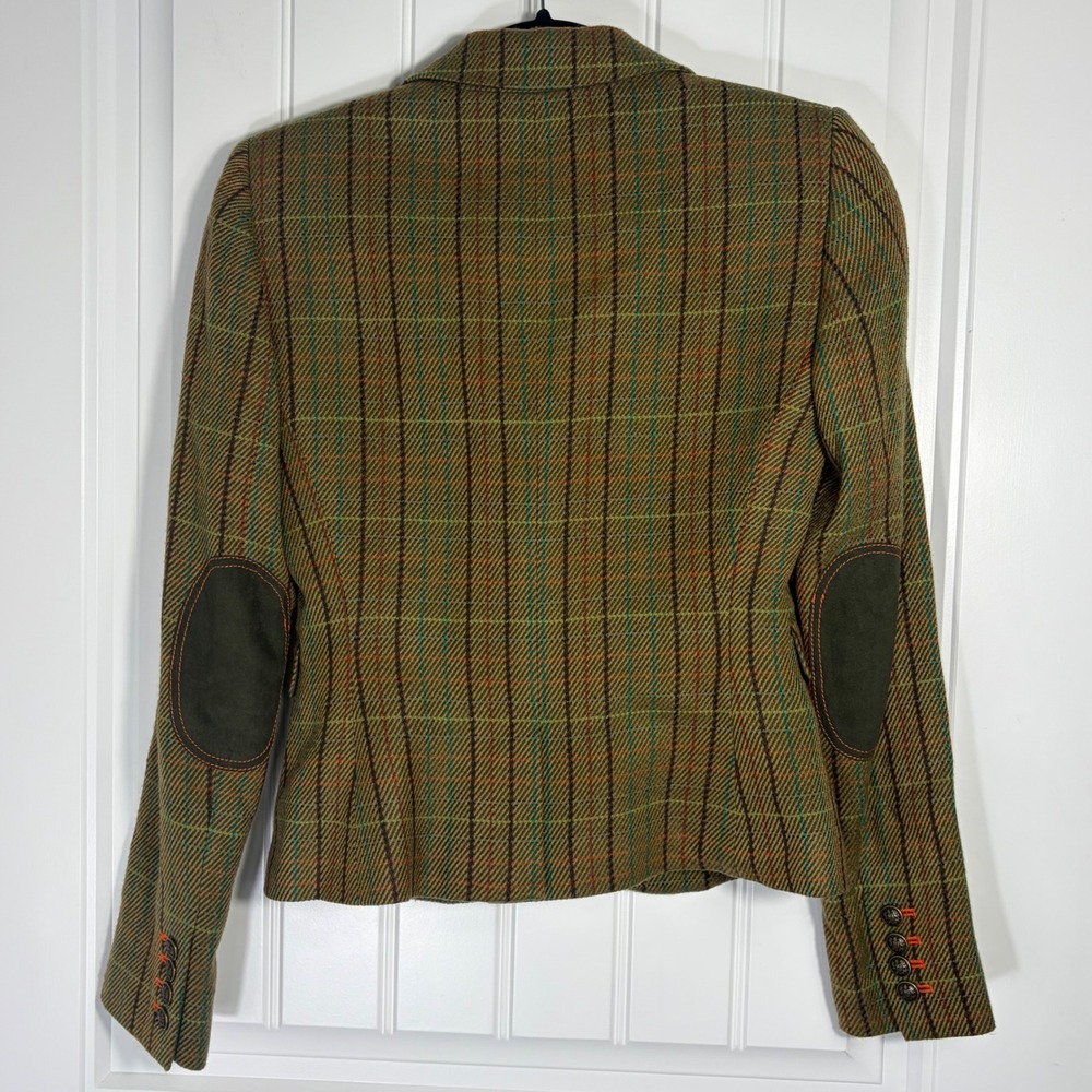 Cremieux Womens Brown Plaid Blazer Elbow Patches Single Button Jacket Size 0 - Picture 4 of 8